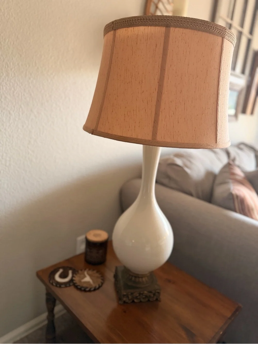 Antique Cream Table Lamp with Metal Base and Beige Shade